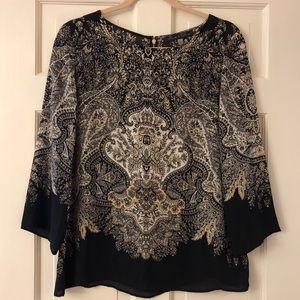 Rose & Olive Black/White/Tan Blouse w/Zipper